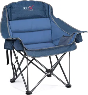 Oversized Camping Chair, Portable Folding Padded Camp Chairs with Side Pocket, Cup Holder, Heavy Duty Support 500LBS Outdoor Lounge Chair for Adults, Fishing, Sports, Trip, Navy Blue