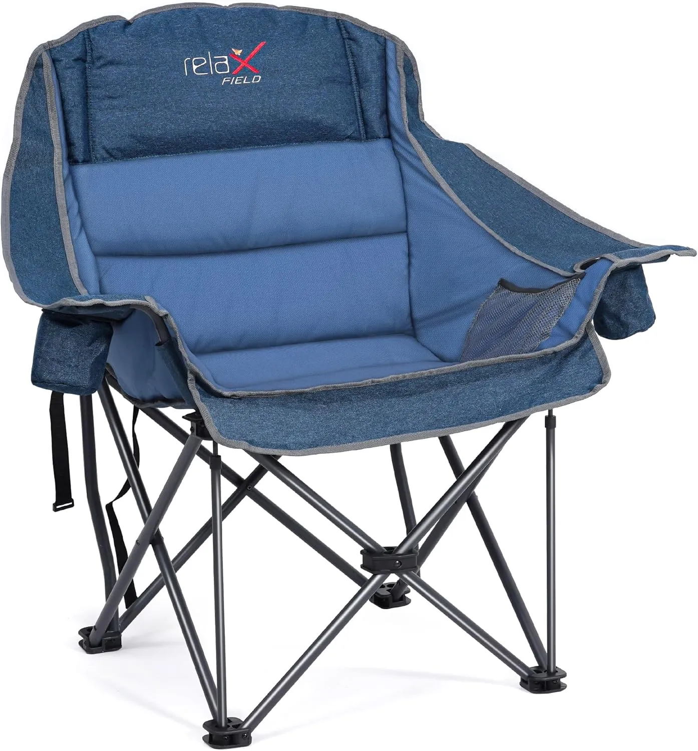 Oversized Camping Chair, Portable Folding Padded Camp Chairs with Side Pocket, Cup Holder, Heavy Duty Support 500LBS Outdoor Lounge Chair for Adults, Fishing, Sports, Trip, Navy Blue
