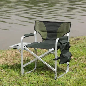 Oversized Camping Directors Chair, Portable Aluminum Camping Chairs, Padded Folding Directors Chair with Side Table Storage Pockets, Outdoor Camping, Picnics and Fishing (1, Green)