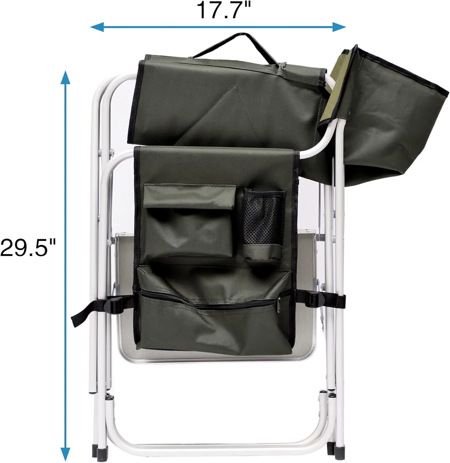 Oversized Camping Directors Chair, Portable Aluminum Camping Chairs, Padded Folding Directors Chair with Side Table Storage Pockets, Outdoor Camping, Picnics and Fishing (1, Green)
