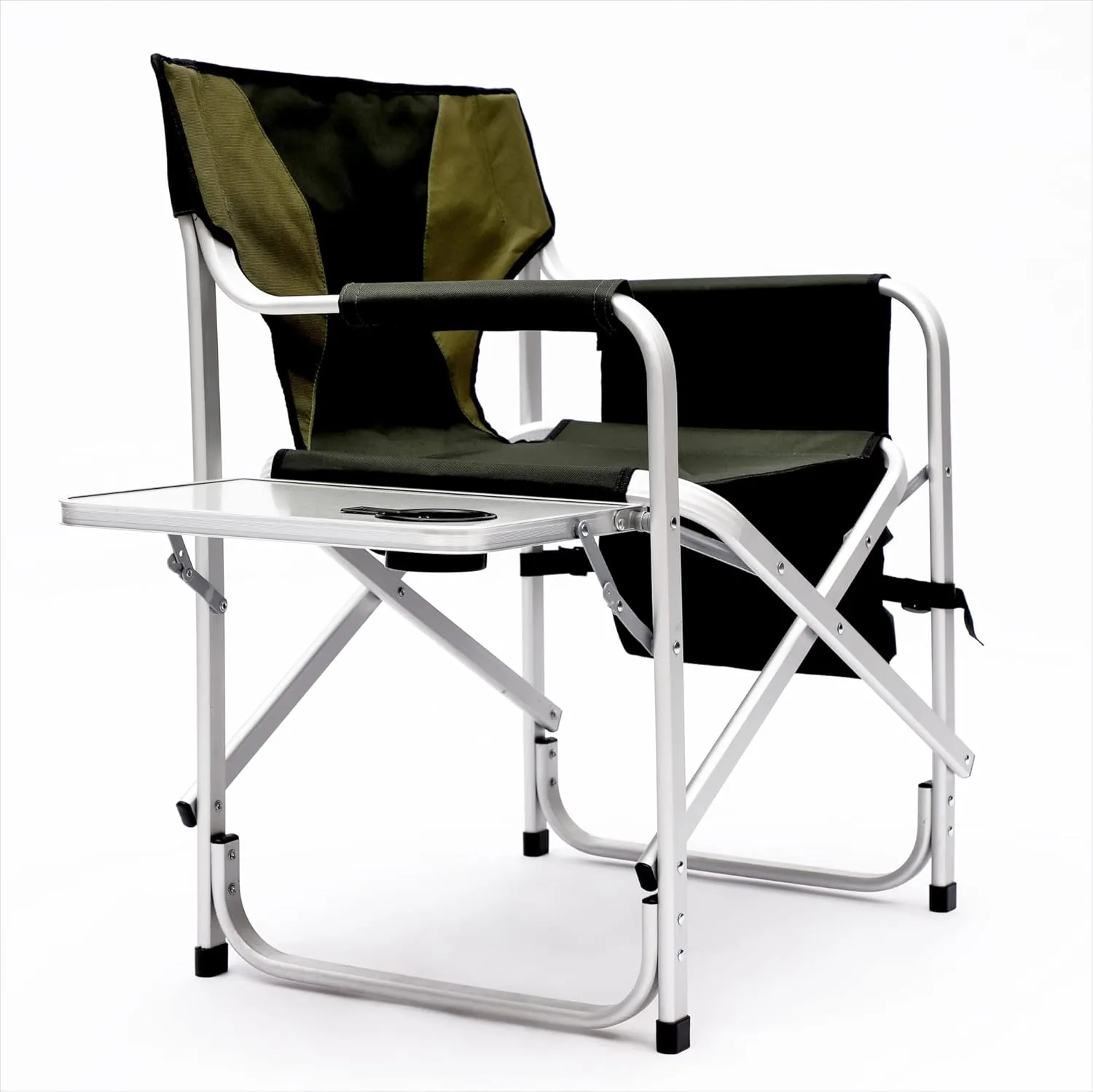 Oversized Camping Directors Chair, Portable Aluminum Camping Chairs, Padded Folding Directors Chair with Side Table Storage Pockets, Outdoor Camping, Picnics and Fishing (1, Green)
