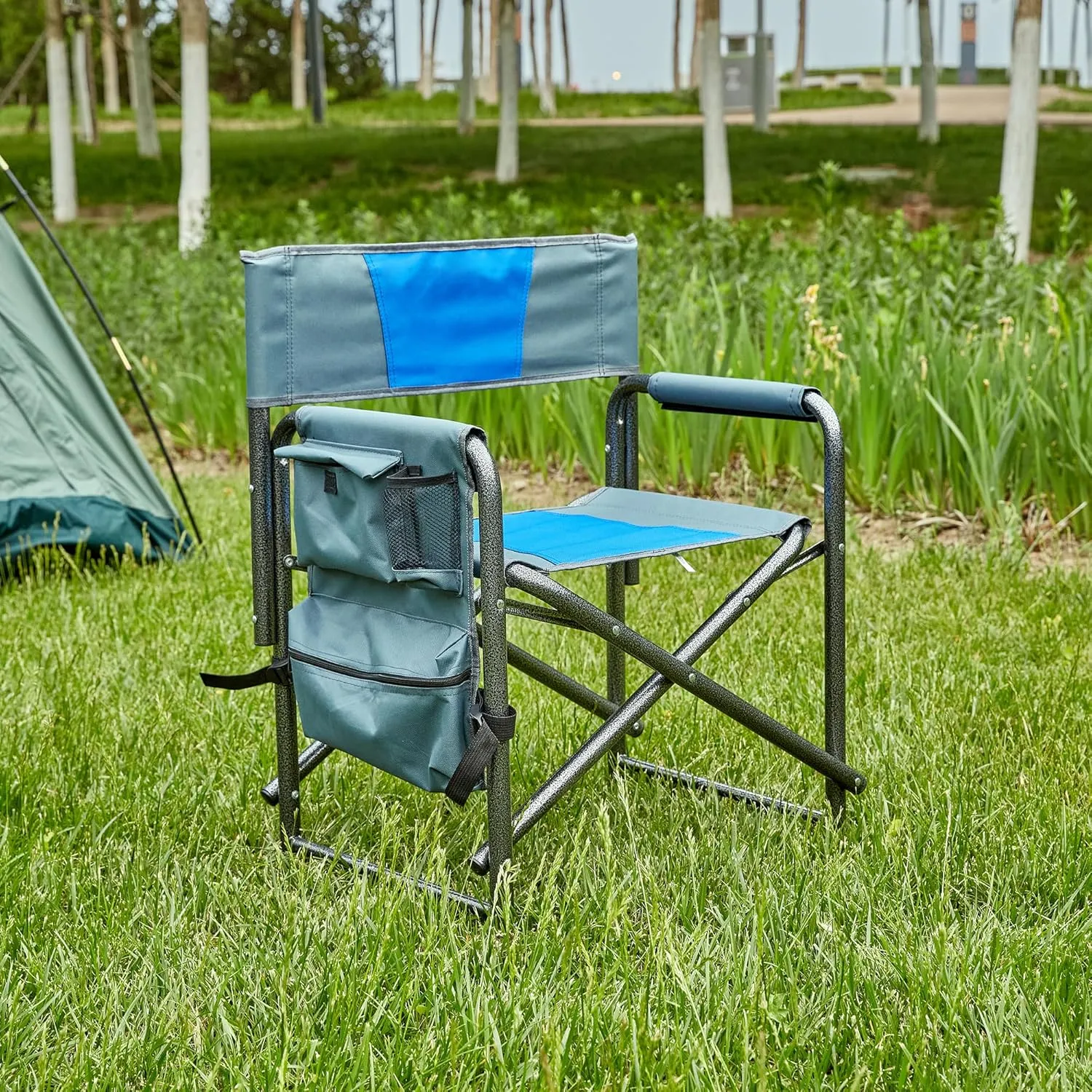 Oversized Folding Camping Chair with Side Table 400lbs Heavy Duty Portable Lawn Chairs Lightweight Aluminum Frame for Camping Fishing Beach Outdoor Use, Blue