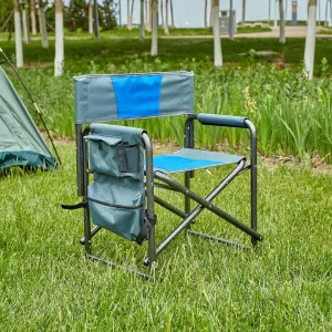 Oversized Folding Camping Chair with Side Table 400lbs Heavy Duty Portable Lawn Chairs Lightweight Aluminum Frame for Camping Fishing Beach Outdoor Use, Blue