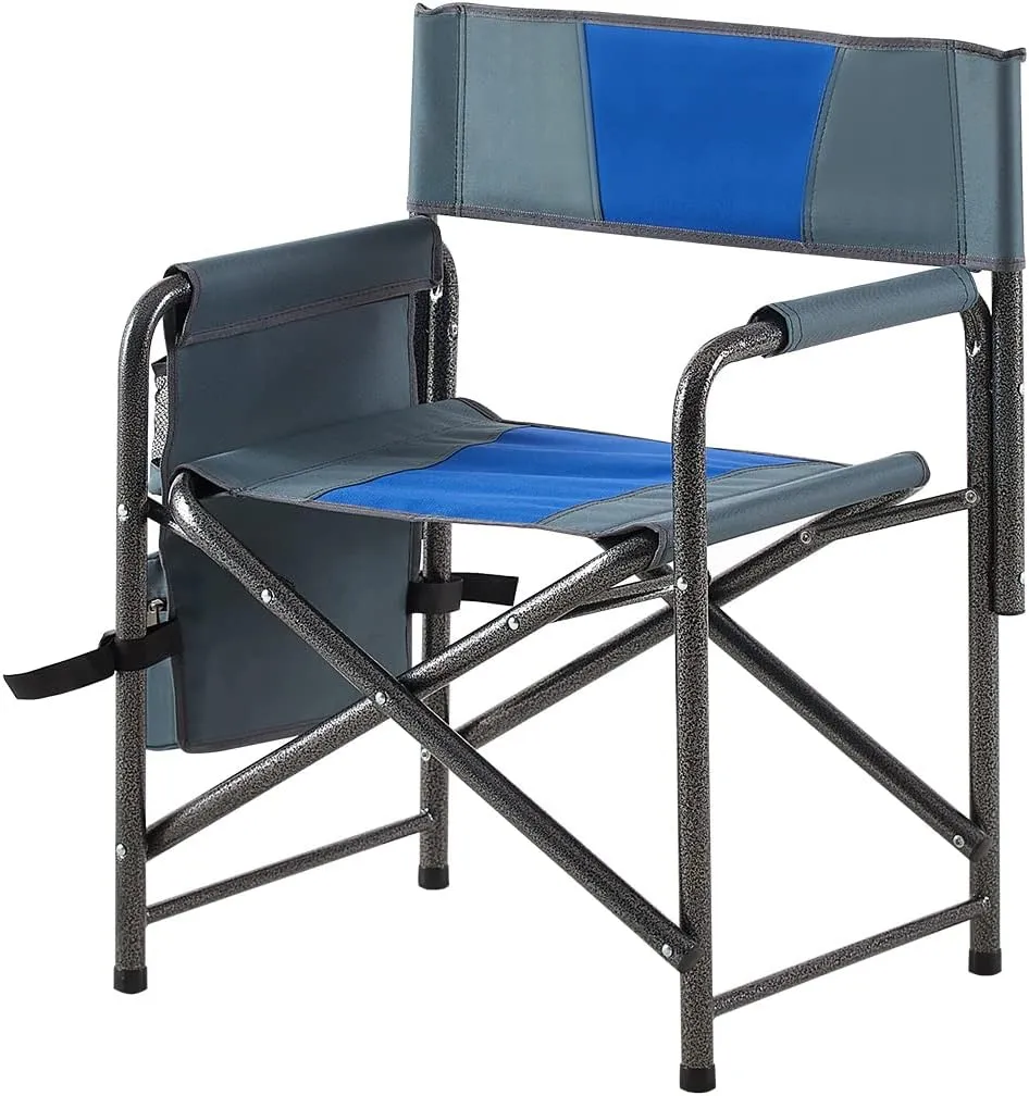Oversized Folding Camping Chair with Side Table 400lbs Heavy Duty Portable Lawn Chairs Lightweight Aluminum Frame for Camping Fishing Beach Outdoor Use, Blue