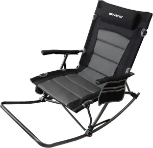 Oversized Folding Rocking Camping Chair with Footrest Removable Pillow Portable Outdoor Rocker Padded High Back Ergonomic Armrests for Patio Garden Lawn