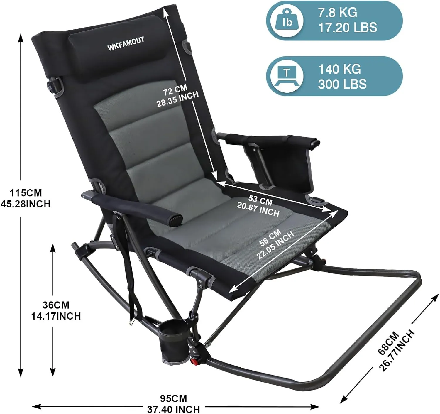 Oversized Folding Rocking Camping Chair with Footrest Removable Pillow Portable Outdoor Rocker Padded High Back Ergonomic Armrests for Patio Garden Lawn