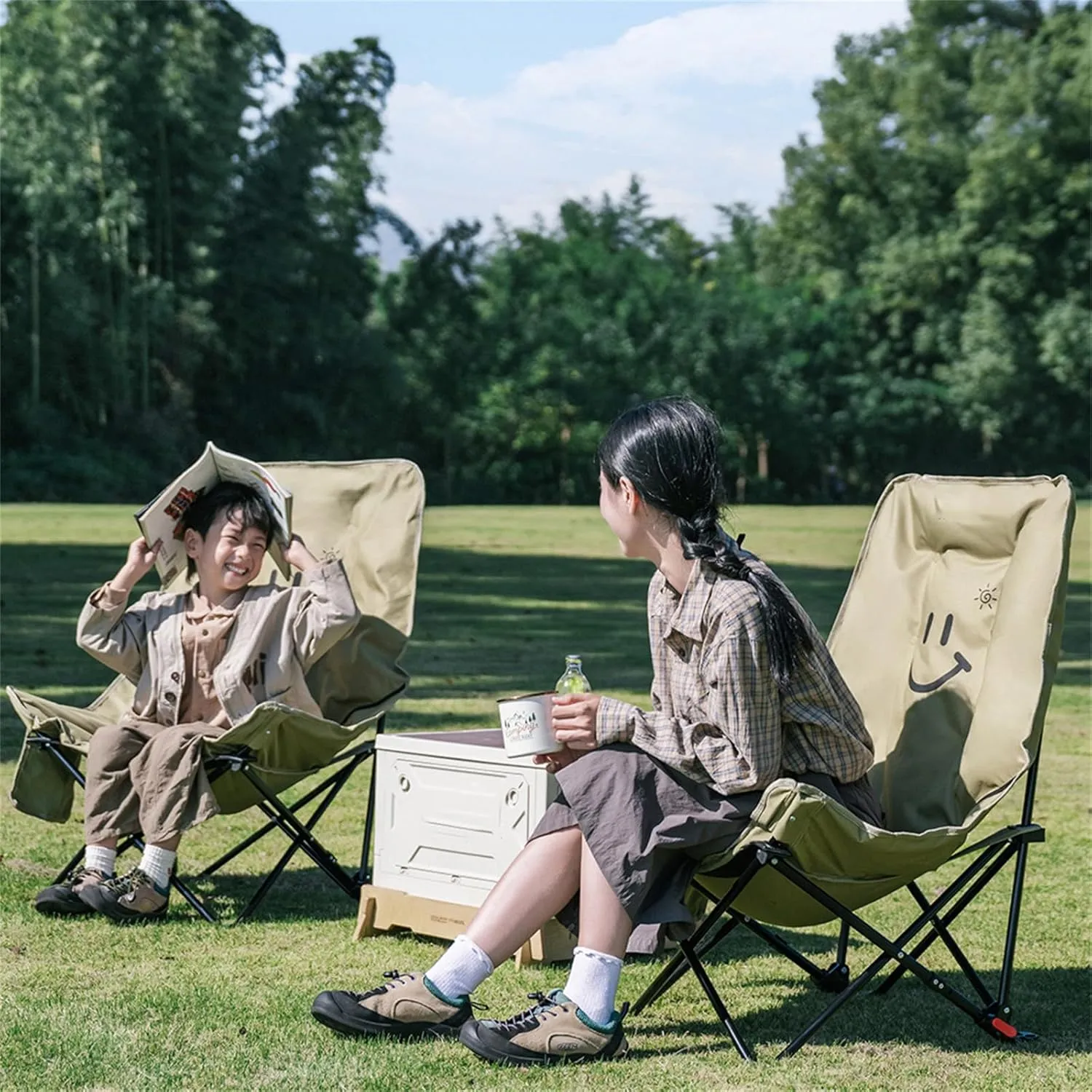 Oversized Padded Camping Chair,Folding,Large Camp Lounge Chairs for Outdoor,Portable,with Cup Holder for Camping,Picnic, Family Road Trip Black