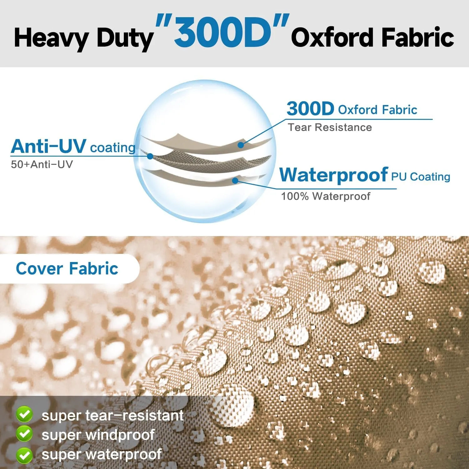 Oxford Fabric Travel Trailer RV Cover, Toy Hauler Cover Fits 27'-30' RV Heavy Duty 300D Ripstop Anti-UV Waterproof Windproof Camper Cover with Tongue Jack Cover, Extra Ropes, Brown