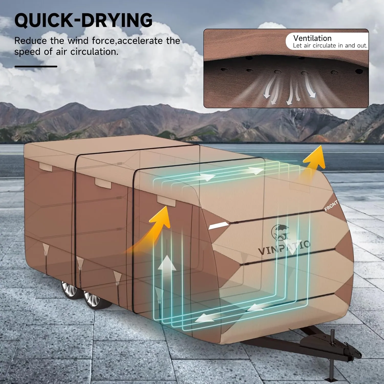 Oxford Fabric Travel Trailer RV Cover, Toy Hauler Cover Fits 27'-30' RV Heavy Duty 300D Ripstop Anti-UV Waterproof Windproof Camper Cover with Tongue Jack Cover, Extra Ropes, Brown