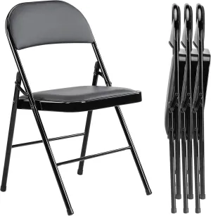 Pack of 4 (Fabric/Vinyl) Steel Frame Metal Foam Padded Folding Chairs, Black