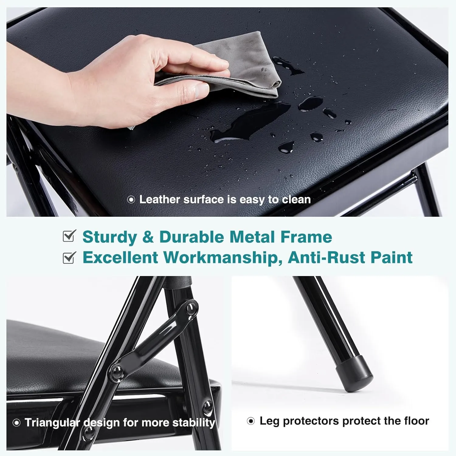 Pack of 4 (Fabric/Vinyl) Steel Frame Metal Foam Padded Folding Chairs, Black