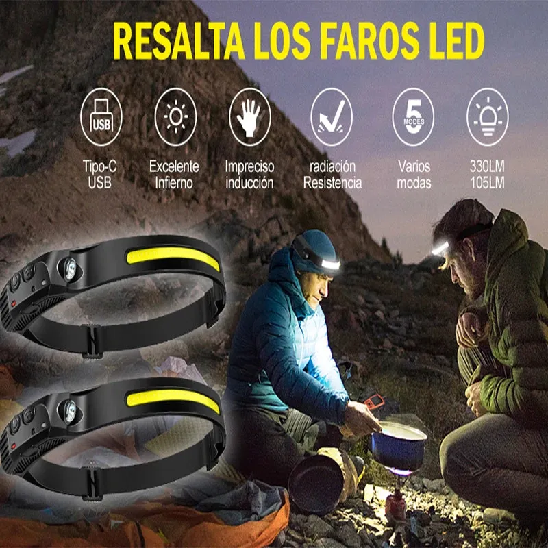Pack USB Rechargeable LED Headlamp - Sensor Flashlight, Waterproof, XPE COB, Camping, Fishing Lantern