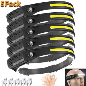 Pack USB Rechargeable LED Headlamp - Sensor Flashlight, Waterproof, XPE COB, Camping, Fishing Lantern