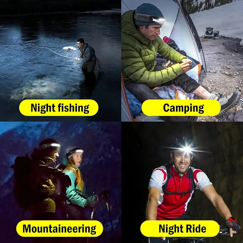 Pack USB Rechargeable LED Headlamp - Sensor Flashlight, Waterproof, XPE COB, Camping, Fishing Lantern