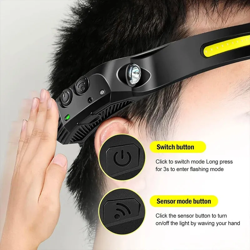 Pack USB Rechargeable LED Headlamp - Sensor Flashlight, Waterproof, XPE COB, Camping, Fishing Lantern