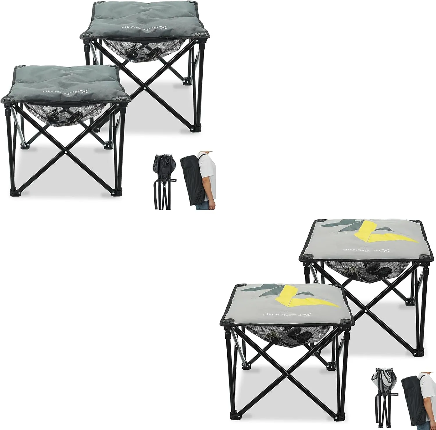 Padded Camping Stool, 18 Inch Oversized Camping Foot Rest, 500lb Camping Chairs Outdoor Footstool Portable Camping Ottoman for Camping Gardening Fishing w/Storage Net Carry Bag (2,DarkGreen & 2,Grey)