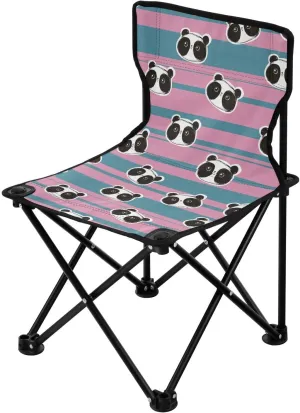 Panda Cute Striped Purple Blue Collapsible Camp Chairs for Adults Heavy Duty Ultra Lightweight Backpacking Chairs with Carrying Bag Outdoor Chairs for Concert Outside