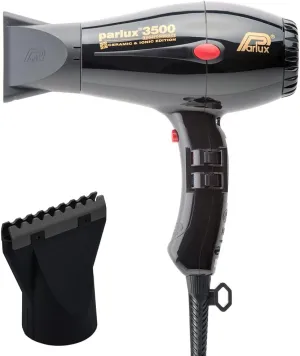 Parlux 3500 Super Compact Ceramic & Ionic Black Hair Dryer   M Hair Designs Hot Blow Attachment (Bundle) – Lightweight, Fast-Drying, Frizz-Control Blow Dryer for Smooth Styling