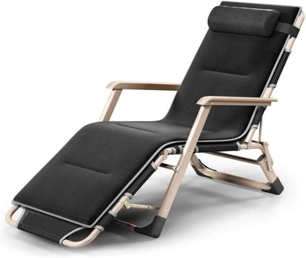 Patio Lounge Chairs, Sun Lounger Chair Recliner Nap Folding Beach Chair Lunch Break Nap Chair Leisure Folding Deck Chair Office Folding Bed Outdoor(Black)