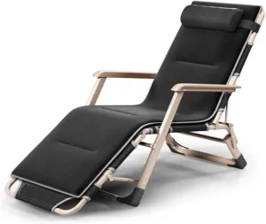 Patio Lounge Chairs, Sun Lounger Chair Recliner Nap Folding Beach Chair Lunch Break Nap Chair Leisure Folding Deck Chair Office Folding Bed Outdoor(Black)