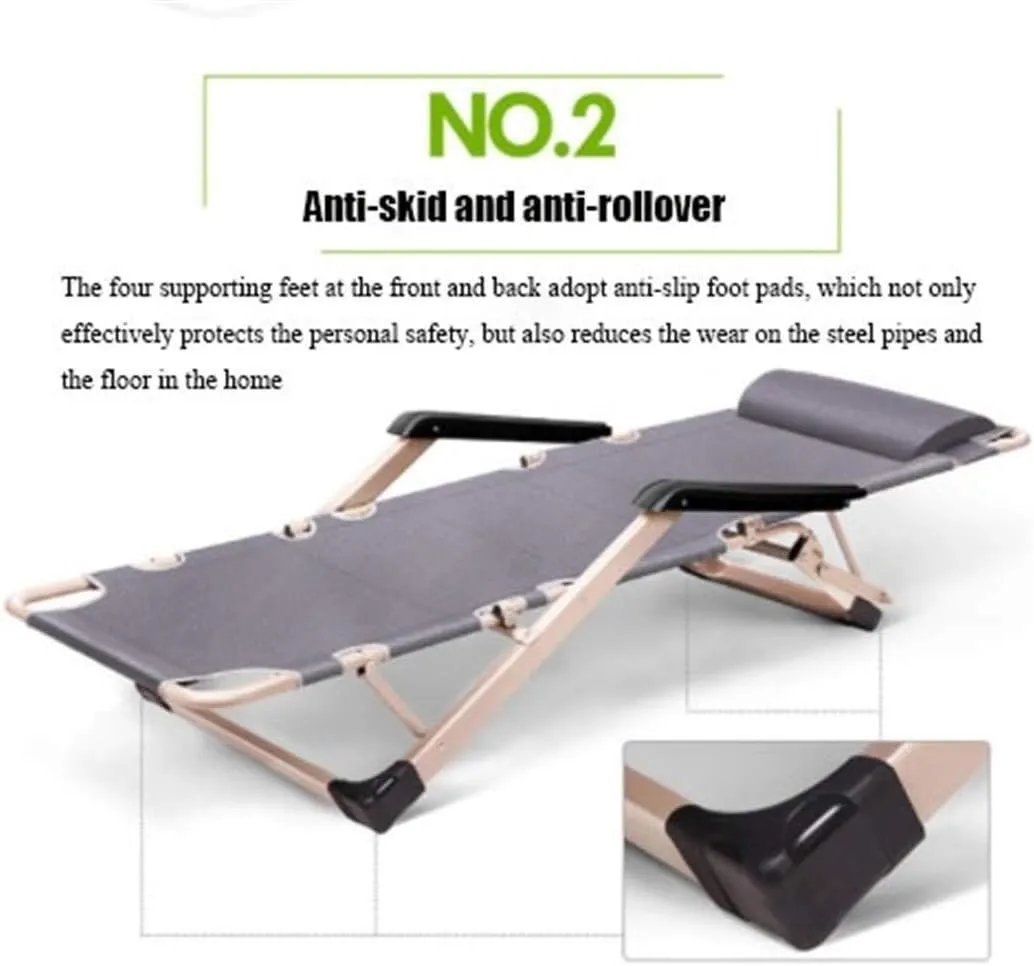 Patio Lounge Chairs, Sun Lounger Chair Recliner Nap Folding Beach Chair Lunch Break Nap Chair Leisure Folding Deck Chair Office Folding Bed Outdoor(Black)