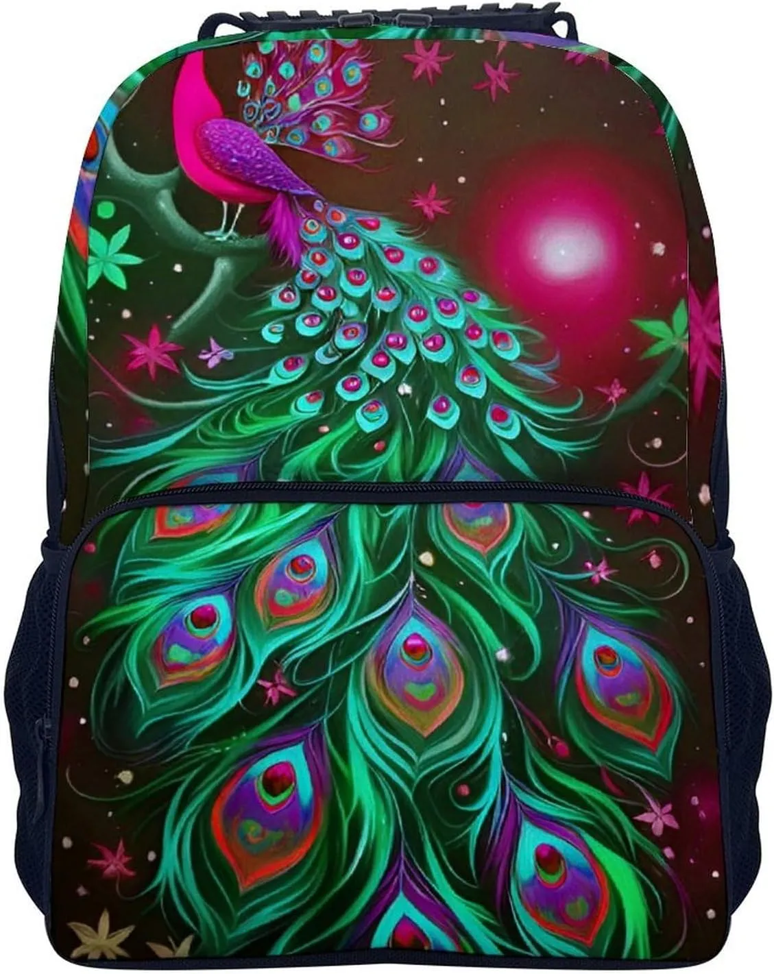Peacock Animal Oil Painting Daypack Backpack Polyester Multipurpose Anti-Theft Shoulder Bag Big Capacity Gym Outdoor Hiking Backpack With Smooth Zippers