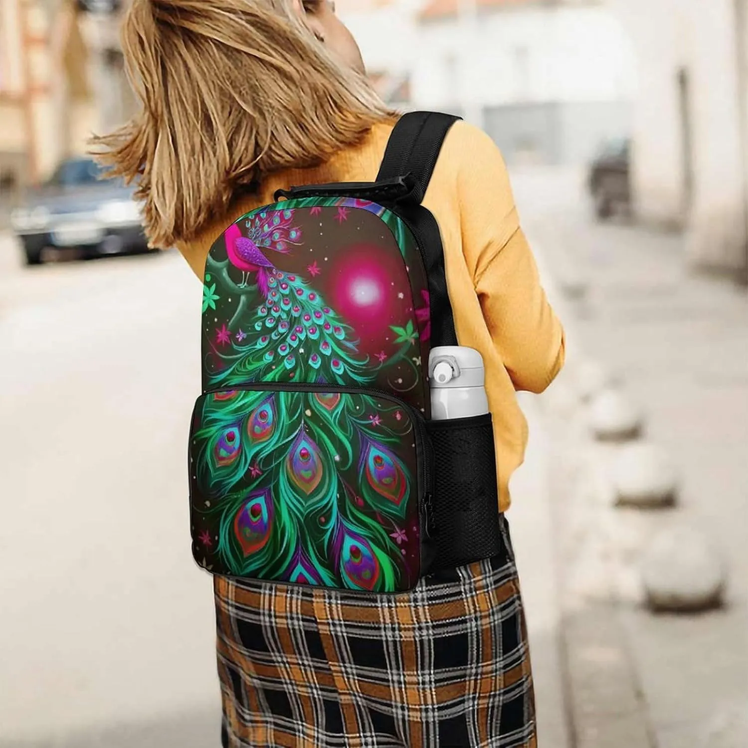 Peacock Animal Oil Painting Daypack Backpack Polyester Multipurpose Anti-Theft Shoulder Bag Big Capacity Gym Outdoor Hiking Backpack With Smooth Zippers