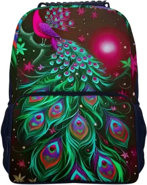 Peacock Animal Oil Painting Daypack Backpack Polyester Multipurpose Anti-Theft Shoulder Bag Big Capacity Gym Outdoor Hiking Backpack With Smooth Zippers