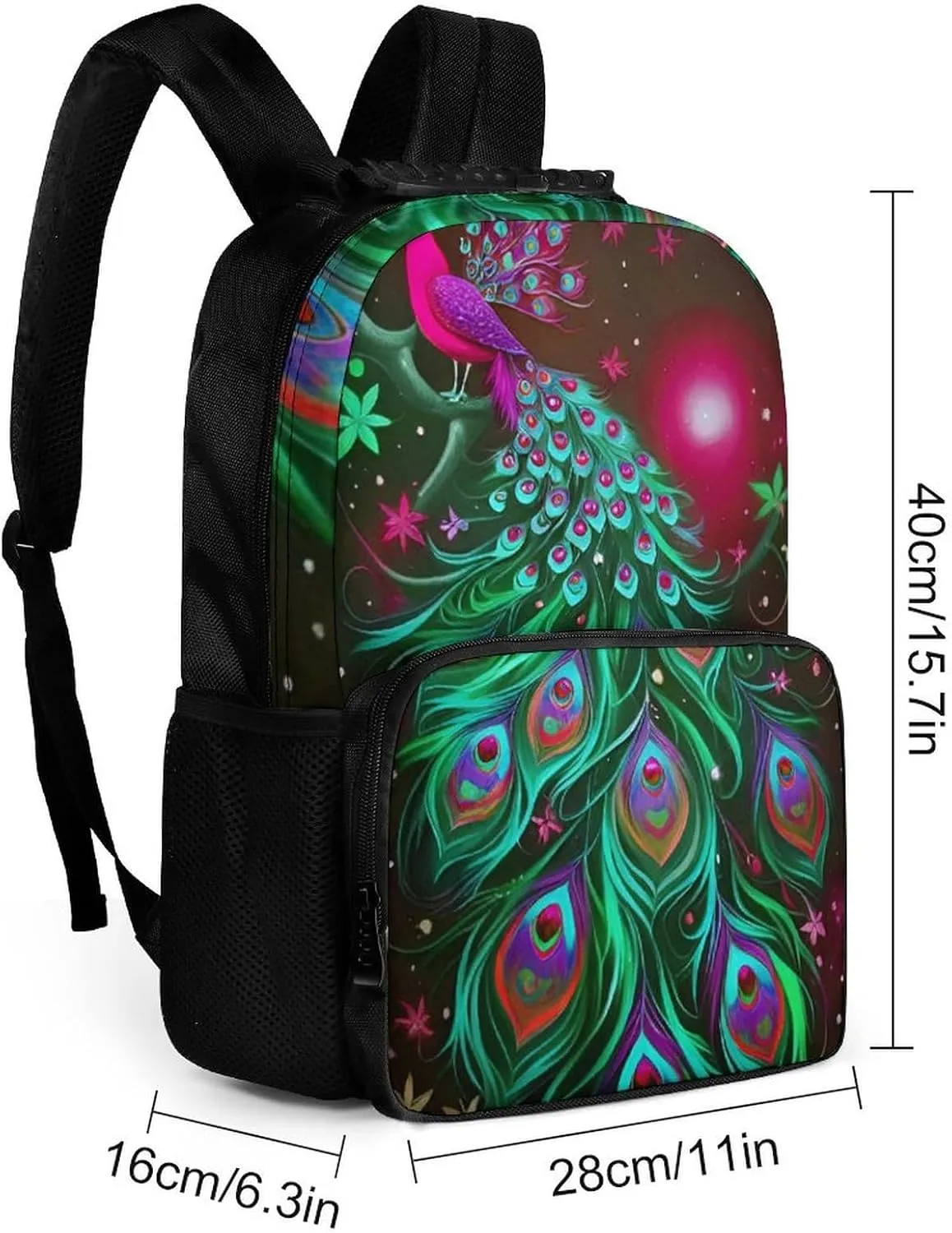 Peacock Animal Oil Painting Daypack Backpack Polyester Multipurpose Anti-Theft Shoulder Bag Big Capacity Gym Outdoor Hiking Backpack With Smooth Zippers