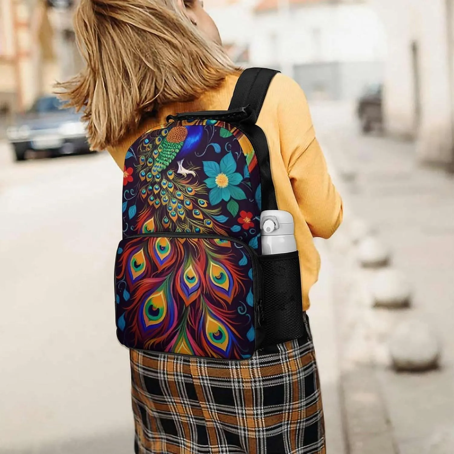 Peacock Animal Oil Painting Rucksacks Polyester Anti-Theft Multipurpose Carry On Bag Large Capacity Gym Outdoor Hiking Backpack With Smooth Zippers