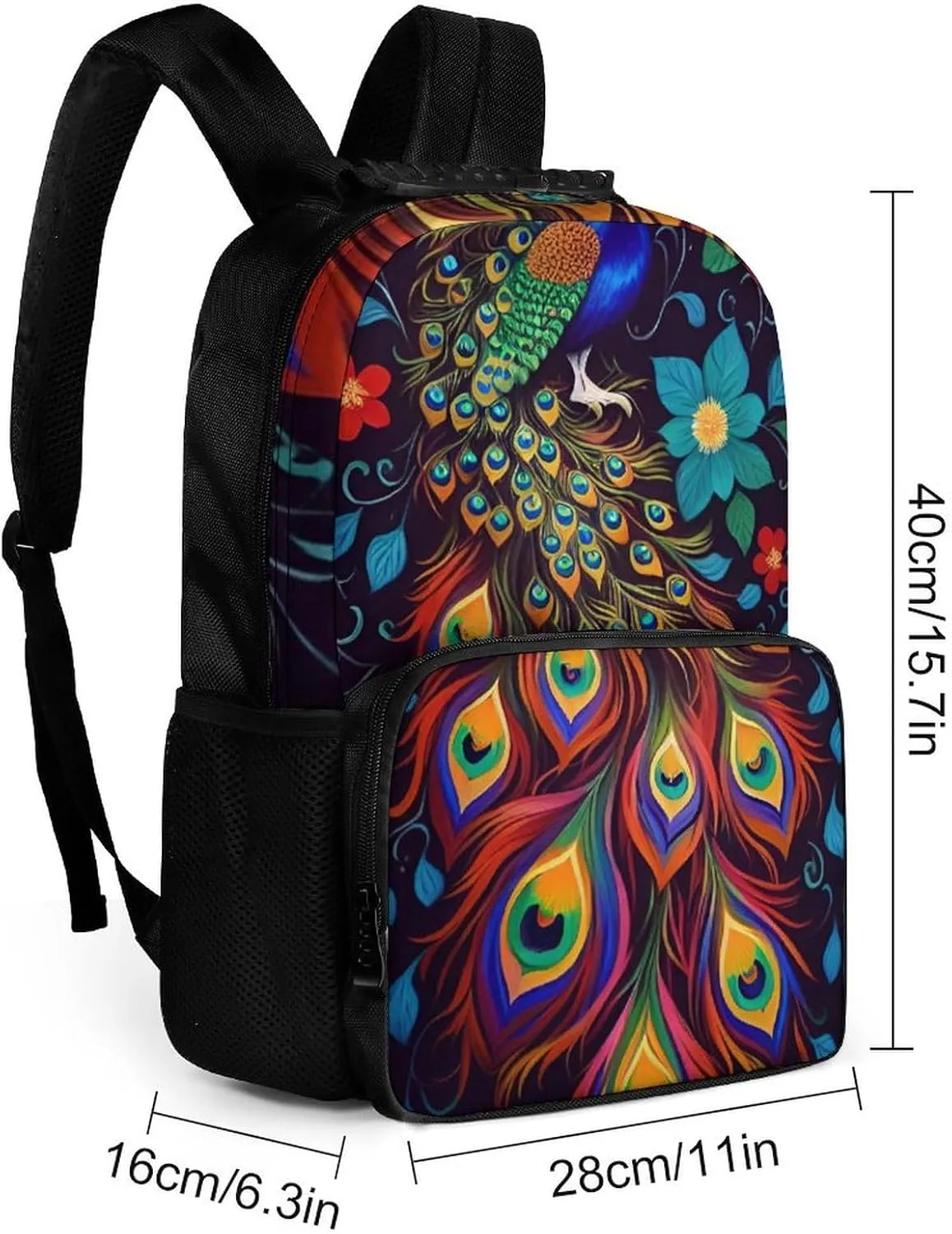 Peacock Animal Oil Painting Rucksacks Polyester Anti-Theft Multipurpose Carry On Bag Large Capacity Gym Outdoor Hiking Backpack With Smooth Zippers
