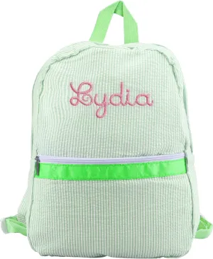 Pekdi Personalized Lightweight Water-Resistant Backpack, Cream Seersucker Mini Daypack with Embroidered Name, 15*11in, Green, Unisex, School Backpack