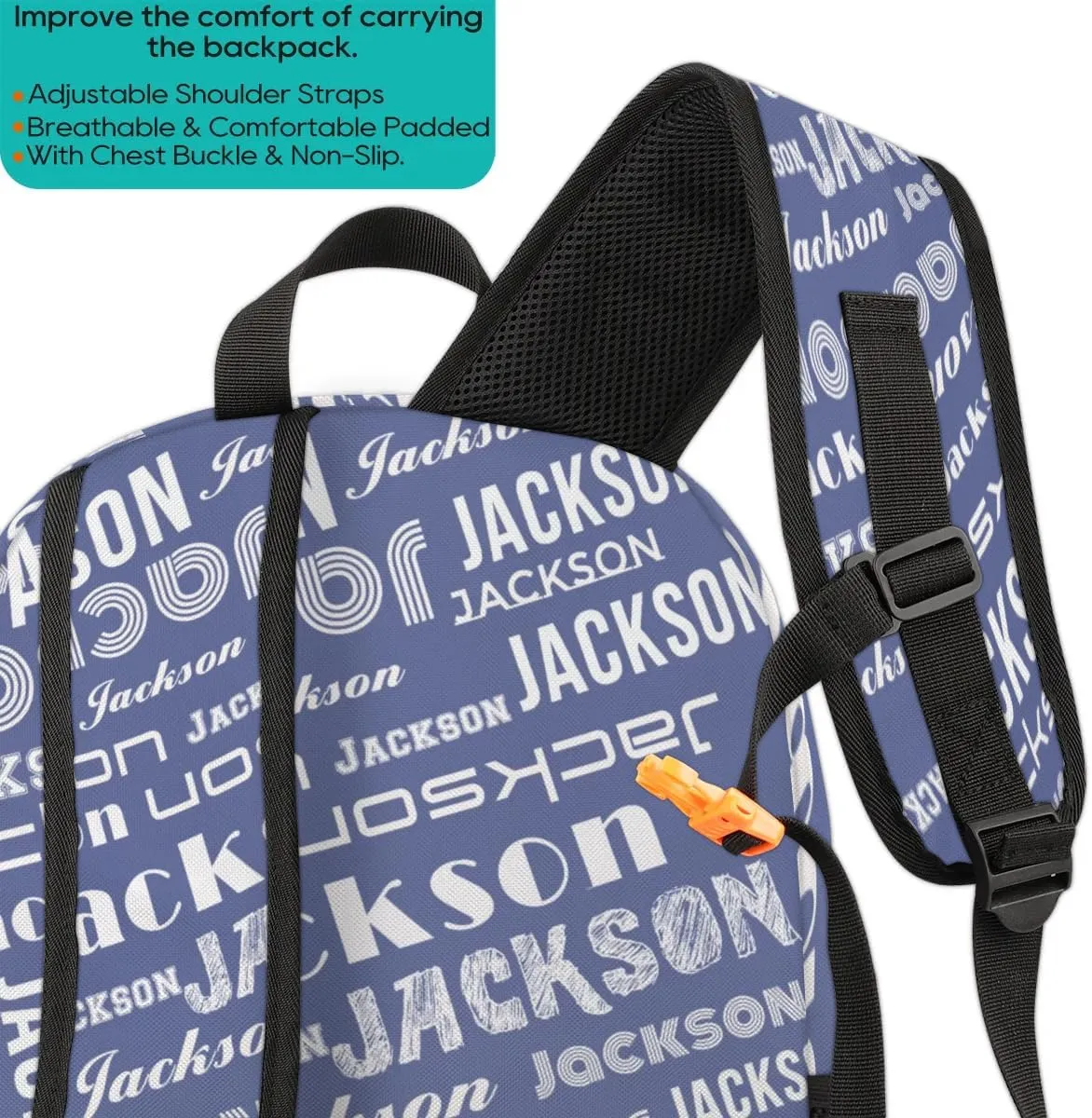 Personalized Daypack with Name Text, Lightweight Custom Backpack Carry On Bag for Travel, Business Trip, Picnic, Blue Gray