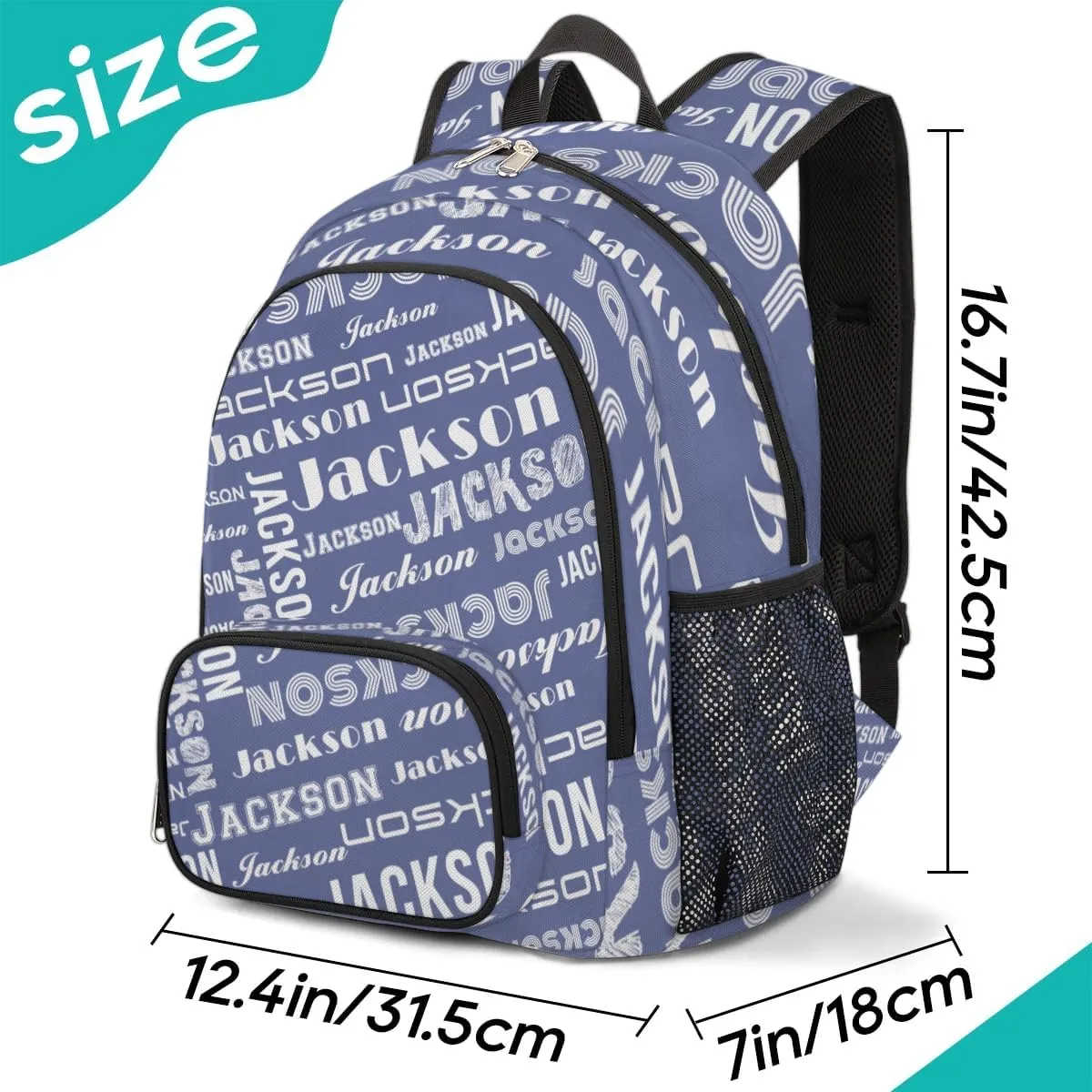 Personalized Daypack with Name Text, Lightweight Custom Backpack Carry On Bag for Travel, Business Trip, Picnic, Blue Gray