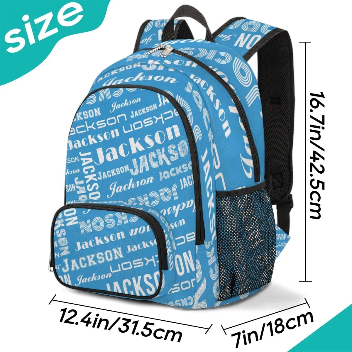 Personalized Daypack with Name Text, Lightweight Custom Backpack Carry On Bag for Travel, Business Trip, Picnic, Blue