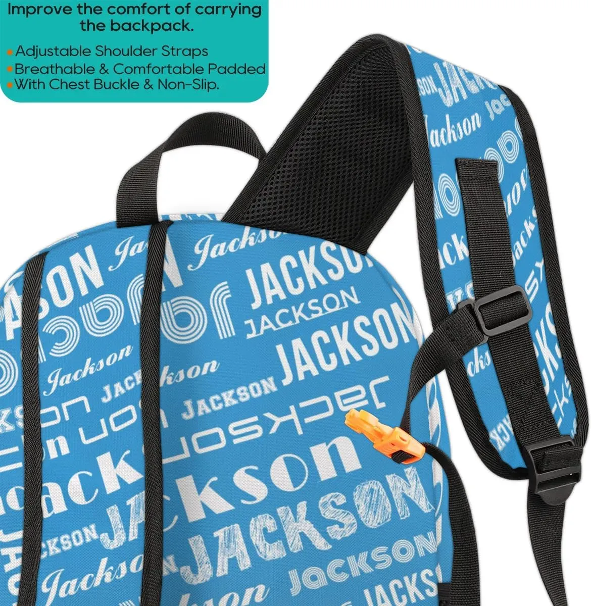 Personalized Daypack with Name Text, Lightweight Custom Backpack Carry On Bag for Travel, Business Trip, Picnic, Blue