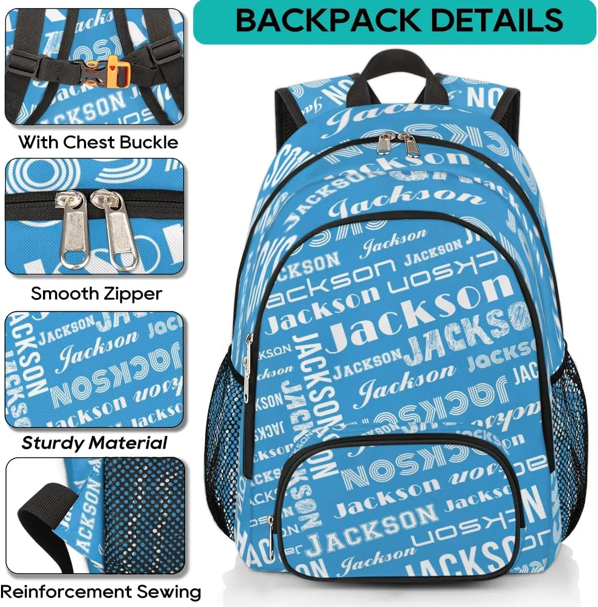 Personalized Daypack with Name Text, Lightweight Custom Backpack Carry On Bag for Travel, Business Trip, Picnic, Blue