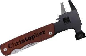 Personalized Engraved Hammer or Wrench Multi tool with Wood Handle - Customized for Father's Day Christmas Valentine's Birthday Him Men Husband (Hammer Multi Tool)