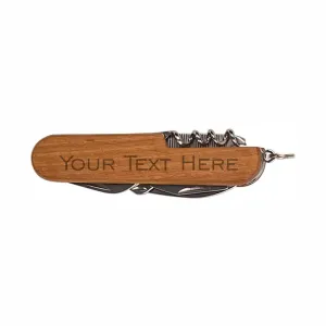 Personalized Knife Wooden 8-Function Multi-Tool Pocket Folding Knife Custom Text Laser Engraved Dark Wood Birthday Christmas