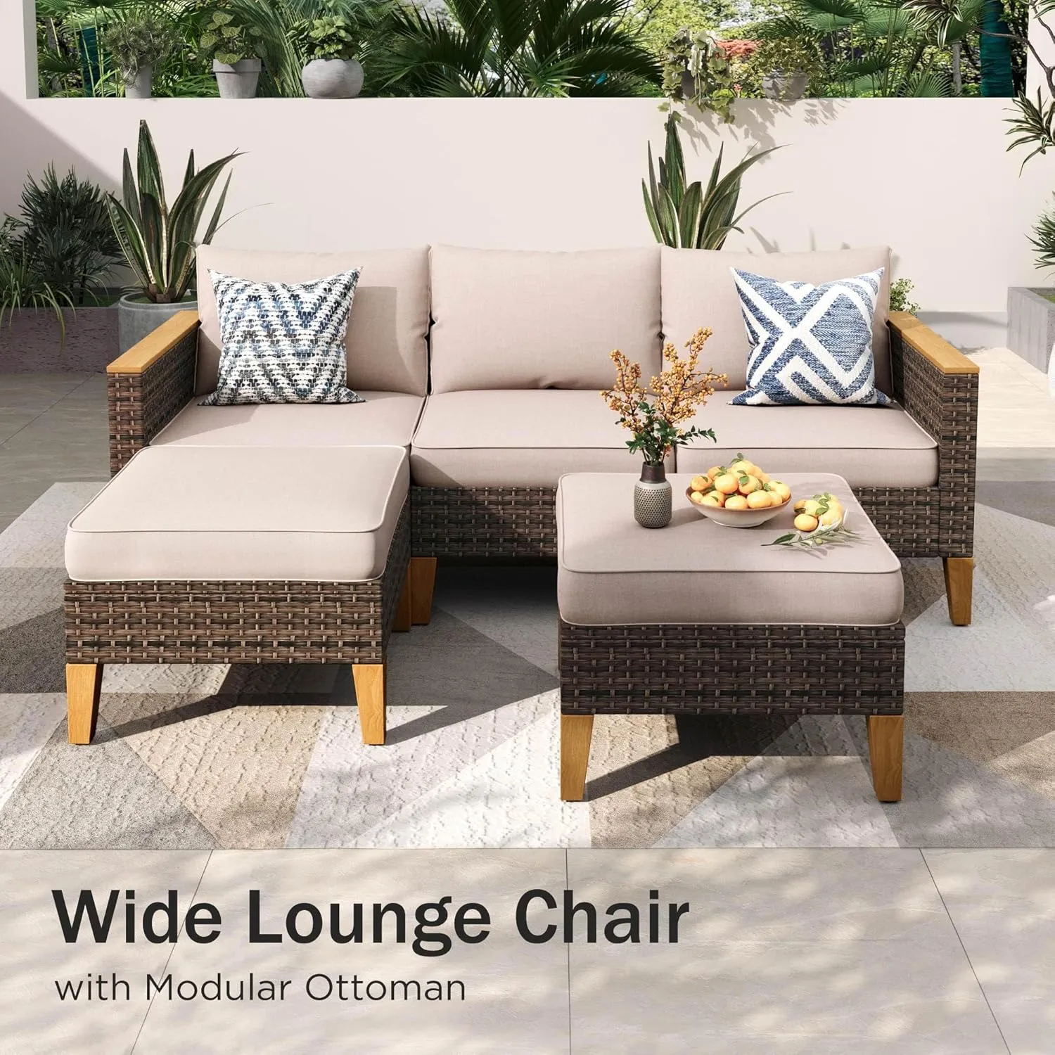PHI VILLA 12-Piece Outdoor Conversation Set, Half-Moon Curved Sectional Wicker Sofa Outdoor Rattan Furniture Patio Set for 12 Seats with Cushions, Beige