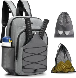 Pickleball Backpack with Ventilated Racket Compartments, Gray
