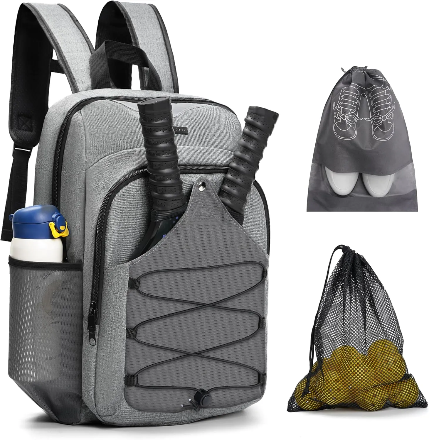 Pickleball Backpack with Ventilated Racket Compartments, Gray