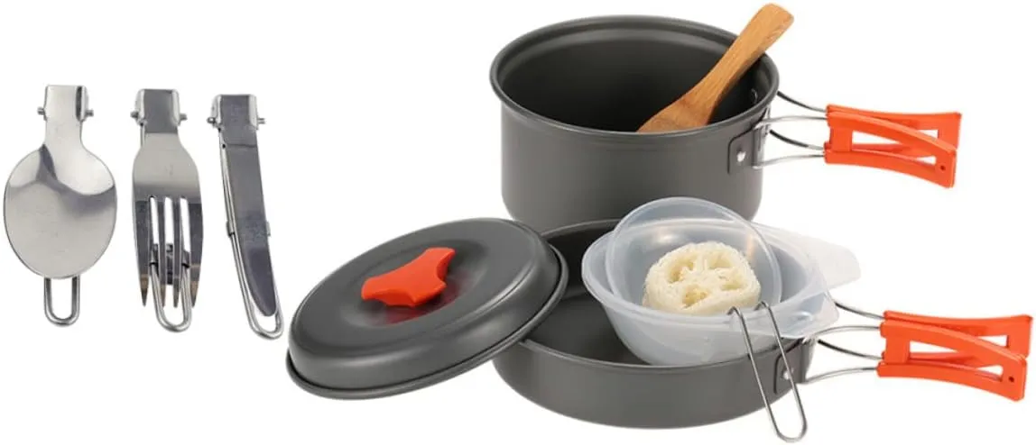 Picnic Pot Set 2-Person Camping Cooking Pot Utensils Compact Portable Cooking Kit Outdoor Cooking Equipment Versatile for Camping Hiking