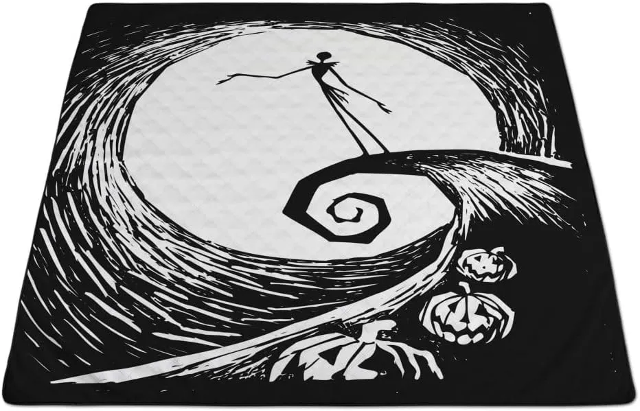 Picnic TIME Disney Nightmare Before Christmas Jack Impresa Picnic Blanket, Lightweight Beach Blanket, Machine Washable, (Black and White)