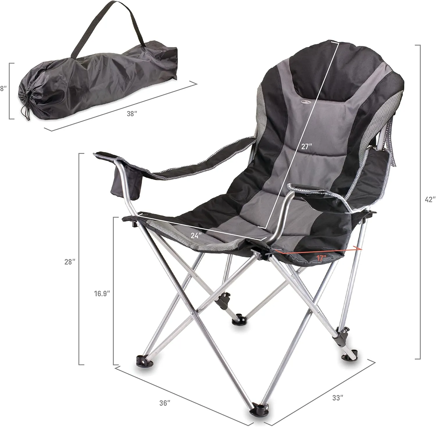 PICNIC TIME NCAA Razorbacks Reclining Camp Chair - Beach Chair for Adults - Sports Chair with Carry Bag