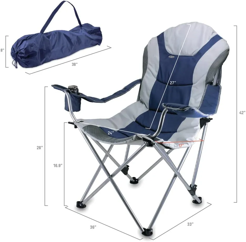 PICNIC TIME NCAA Razorbacks Reclining Camp Chair - Beach Chair for Adults - Sports Chair with Carry Bag