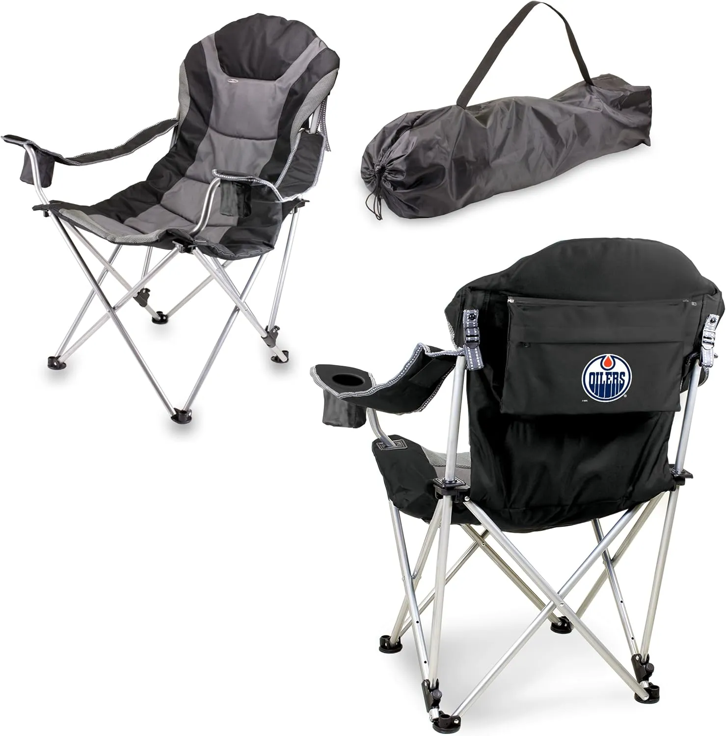 PICNIC TIME NHL Carolina Hurricanes Reclining Camp Chair, Beach Chair for Adults, Sports Chair with Carry Bag, (Black with Gray Accents)