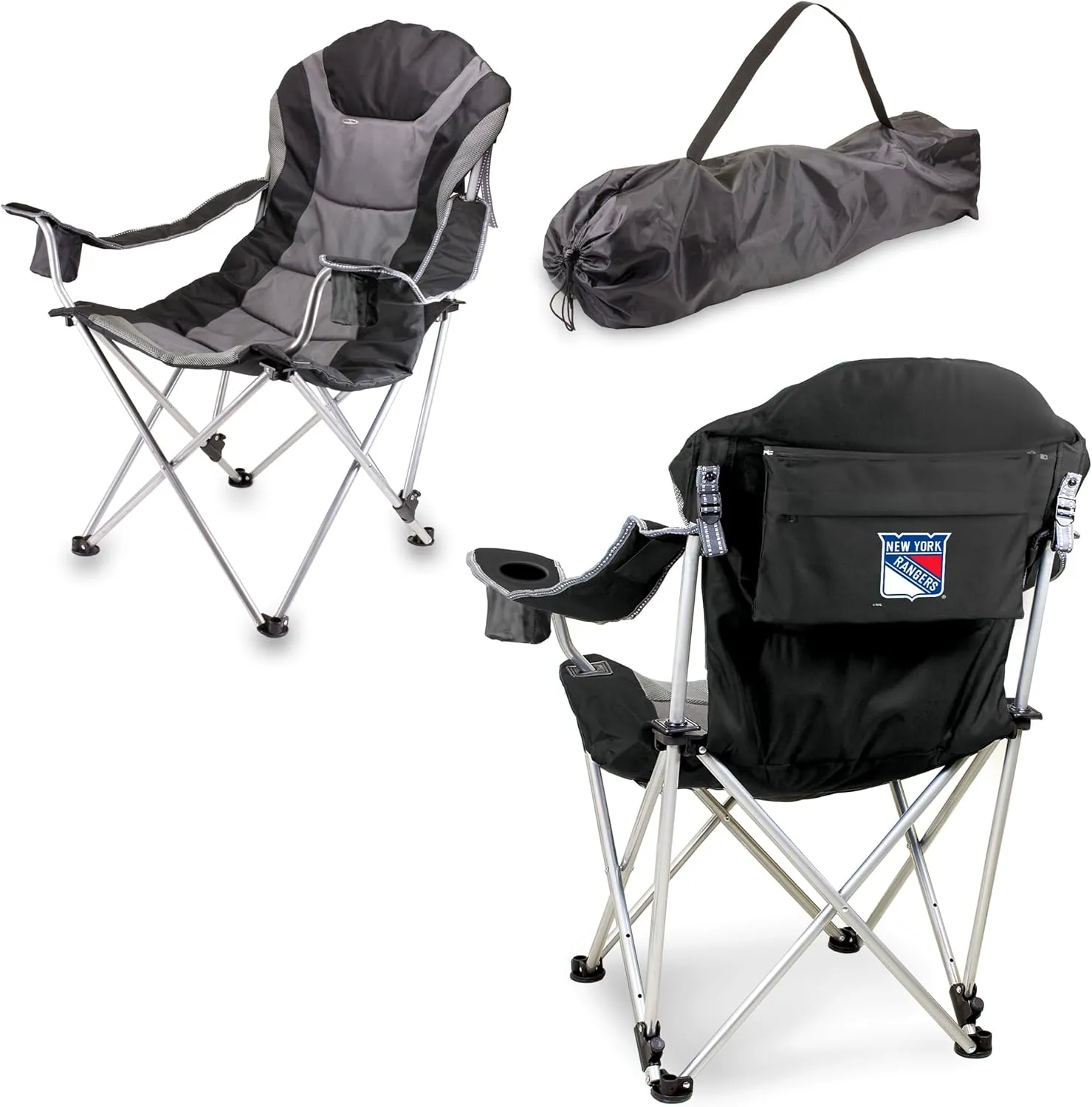 PICNIC TIME NHL Carolina Hurricanes Reclining Camp Chair, Beach Chair for Adults, Sports Chair with Carry Bag, (Black with Gray Accents)