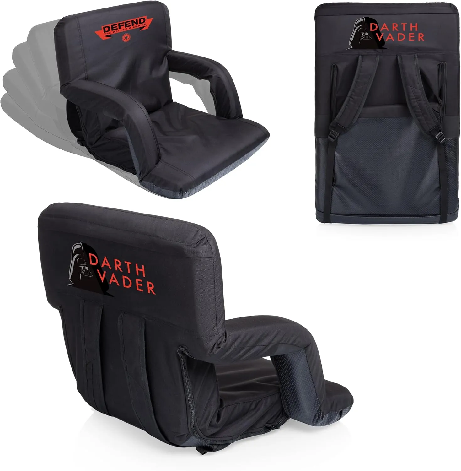 PICNIC TIME Star Wars Darth Vader Ventura Reclining Stadium Seat with Back Support, Bleacher Seat, Beach Floor Chair, (Black)