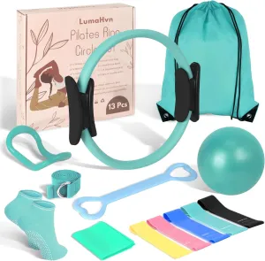 Pilates Ring Essentials Kit for Women, Home Workout Equipment Set with 9.8” Ball, Resistance Bands, Magic Circle, Accessories, Pilates Set for Beginners, Toning, Fitness Gift Idea